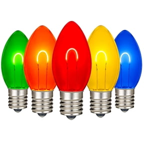 Festive Living 25 Pack Multicolor C9 LED Replacement Bulbs – Dimmable U-Shaped Flex Filament, Shatterproof Plastic C9 Bulbs, E17 Intermediate Base for Christmas String Lights & Outdoor Patio Lighting