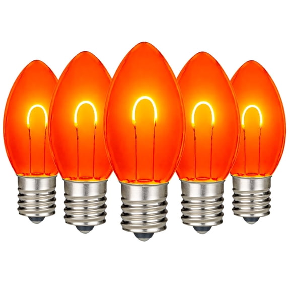 Festive Living 25 Pack Orange C9 LED Replacement Bulbs – Dimmable U-Shaped Flex Filament, Shatterproof Plastic C9 Bulbs, E17 Intermediate Base for Christmas String Lights & Outdoor Patio Lighting