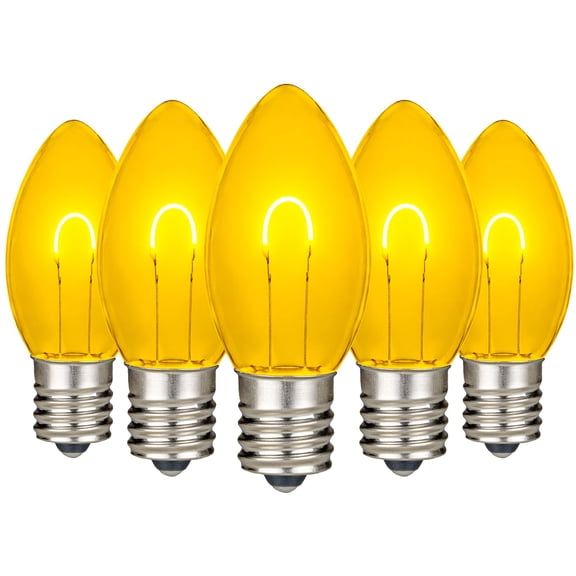Festive Living 25 Pack Yellow C9 LED Replacement Bulbs – Dimmable U-Shaped Flex Filament, Shatterproof Plastic C9 Bulbs, E17 Intermediate Base for Christmas String Lights & Outdoor Patio Lighting
