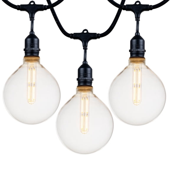 Festive Living 48FT Outdoor String Lights with G125 Globe + T25 LED Filament Bulbs, 24 E26 Sockets, Warm White 2700K, Shatter-Resistant, Indoor/Outdoor Patio, Garden, Pergola Lighting
