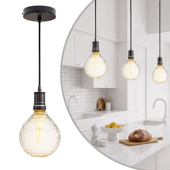Festive Living Dimpled Dawn G125 Globe Pendant Light with T25 LED Bulb, Shatter-Resistant Coated Glass, Gunmetal Black, 2700K Warm White, E26 Base