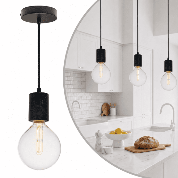 Festive Living Glassa G125 Globe Pendant Light with T25 LED Bulb, Shatter-Resistant Coated Glass, Black Marble, 2700K Warm White, E26 Base