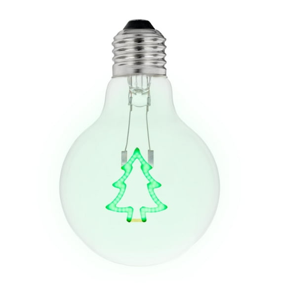 Festive Living LED Green Christmas Tree Decorative Filament Light Bulb, G80 Globe, Medium E26 Base, 1W, Clear Glass, Indoor/Outdoor Holiday String Light Replacement – 1 Pack