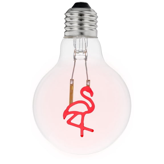 Festive Living LED Red Flamingo Decorative Filament Light Bulb, G80 Globe, Medium E26 Base, 1 Watt, Clear Glass, Indoor/Outdoor Tropical String Light Replacement 1 Pack