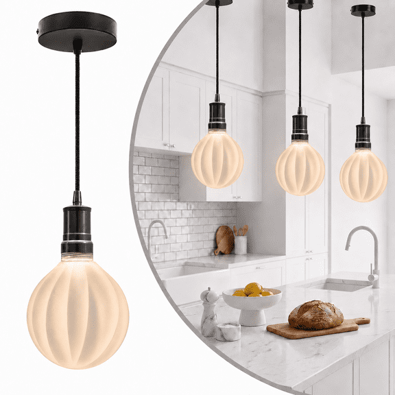 Festive Living Opaline Radiance G125 Globe Pendant Light with COB LED Bulb, Shatter-Resistant Coated Glass, Gunmetal Black, 2700K Warm White, E26 Base