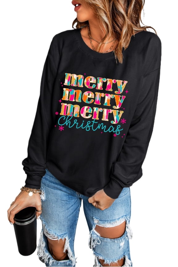Festive Long Sleeve Graphic Sweatshirt - Merry Christmas Design for Casual Wear - [ZhiHiMeRi] | (US 12-14)L