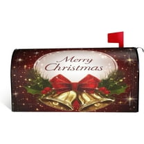 Festive Magnetic Mailbox Cover Christmas Bell Pattern Outdoor Mailbox Protector Holiday Seasonal Decorative Garden Yard Home Standard Size 21 x 18 Inch