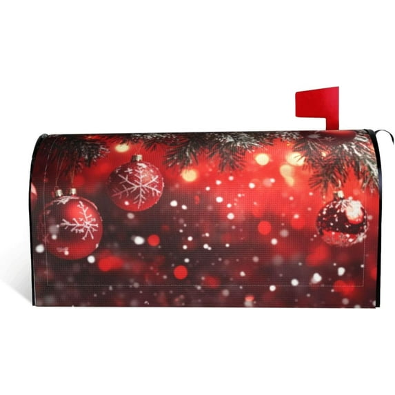 Festive Magnetic Mailbox Cover Red Christmas Ball Pattern Outdoor Mailbox Protector Holiday Seasonal Decorative Garden Yard Home Standard Size 21 x 18 Inch