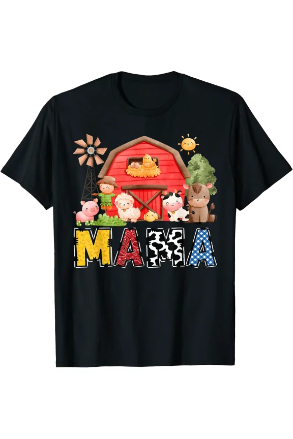 Festive Mama Red Farm Cow Animal Party T-Shirt for Family Birthday Celebration Matching