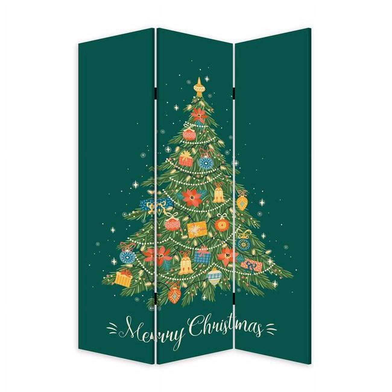 Festive Merry Christmas Green Canvas 3-Panel Room Divider