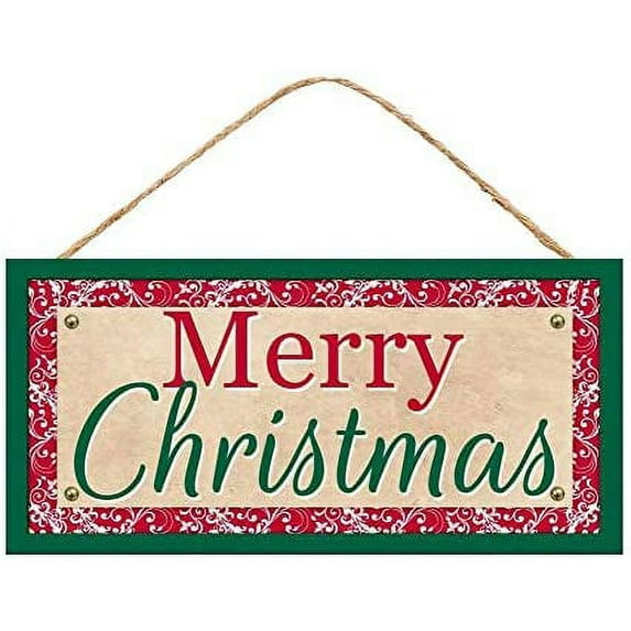 Festive Merry Christmas Wooden Sign - 12.5" x 6", Christmas Decoration, Green Border, Kitchen, Yard, Front Door, Patio