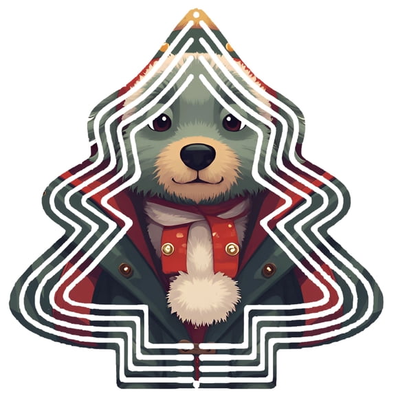Festive Metal Hanging Christmas Tree Wind Spinner - Decorative Garden Ornament with Zigzag Design and Cheerful Dog Motif