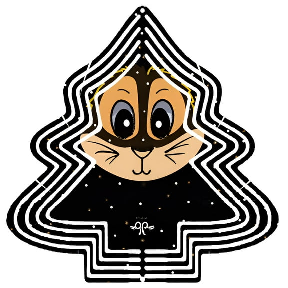 Festive Metal Hanging Christmas Tree Wind Spinner - Playful Squirrel Design with Wavy Lines & Snowflakes for Garden Decor