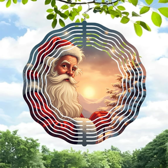 Festive Metal Hanging Wind Spinner with Circular Pattern Design - Perfect Wind Chime for Holiday Cheer in Yard & Garden