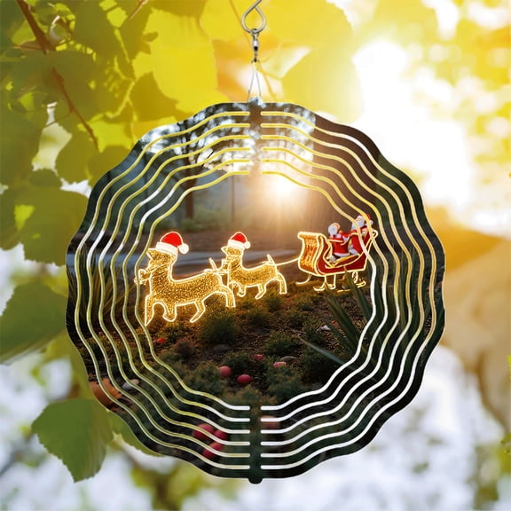 Festive Metal Hanging Wind Spinners & Chimes - Circular Pattern Design for Yard & Garden - Cheerful Holiday Decor