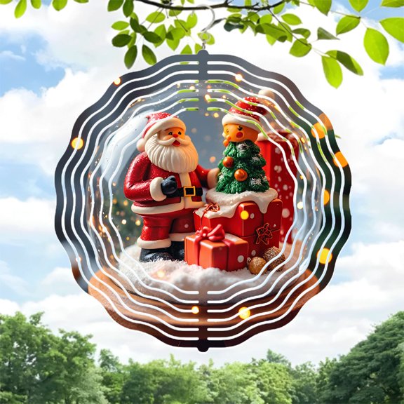 Festive Metal Hanging Wind Spinners & Chimes - Concentric Circular Patterns for Yard & Garden Decor Perfect Holiday Vibes