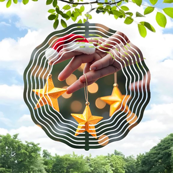 Festive Metal Hanging Wind Spinners & Chimes - Elegant Star Design with Circular Wavy Pattern for Yard & Garden Decor