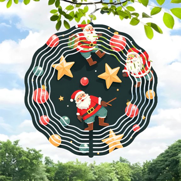 Festive Metal Hanging Wind Spinners & Chimes - Musical Note Pattern Design for Yard & Garden - Cheerful Christmas Decor