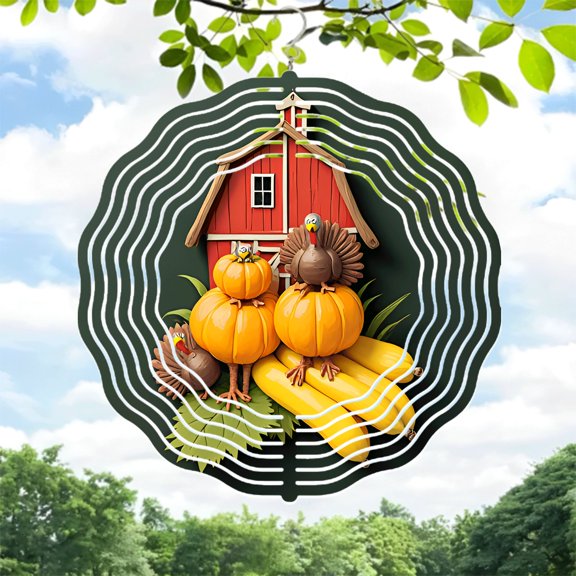 Festive Metal Hanging Wind Spinners & Chimes - Vibrant Turkey & Pumpkin Design for Yard & Garden Decor Perfect Fall Accent