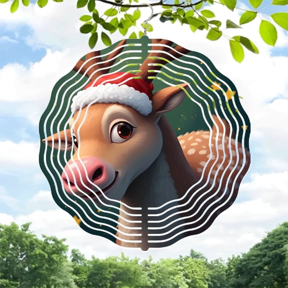 Festive Metal Hanging Wind Spinners & Chimes for Yard & Garden - Whimsical Deer Design with Concentric Lines & Vibrant Colors