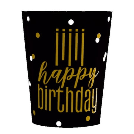 Festive Metallic Happy Birthday Paper Cups | 9 oz. | Pack of 8 | Party Supply