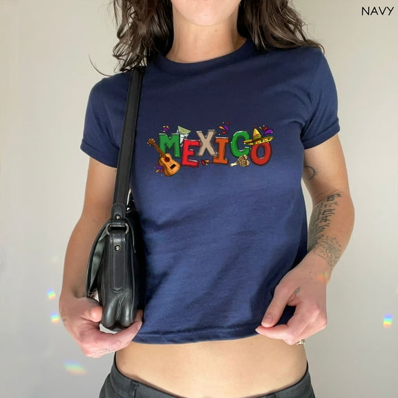 Festive Mexican Independence Day T-Shirt for Women Crop Top Mexico Baby Tee