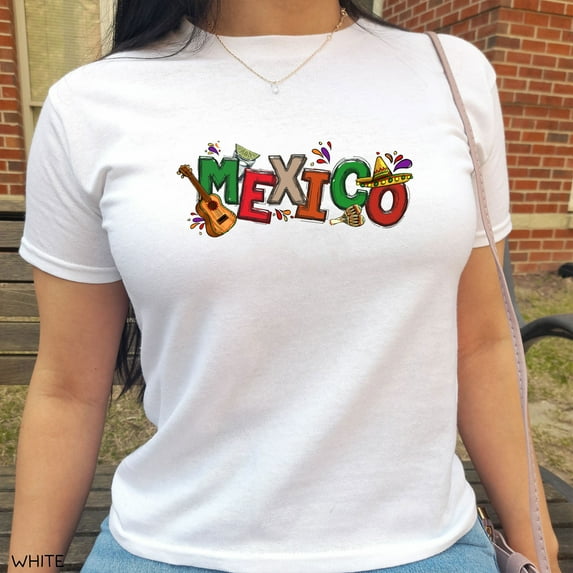 Festive Mexican Independence Day T-Shirt for Women Crop Top Mexico Baby Tee