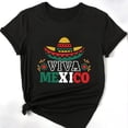 thumbnail image 1 of Festive Mexican Pride Graphic Tee, Tops Has "VIVA MEXICO" & Sombrero Design, Round Neck Regular Fit T - shirts, Size(S - 5XL), 1 of 5