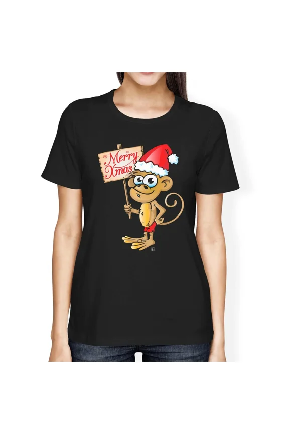 Festive Monkey in Red-Hat Funny Playful Holiday Animal Humor Unisex T-Shirt up to size 5XL