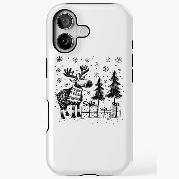 Festive Moose in Sweater Woodland Art Phone Case 17 16 15 14 13 12 11 Pro Max