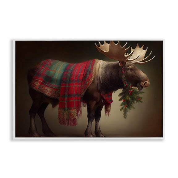 Stupell Industries Festive Moose with Plaid White Framed Giclee Art, design by Sasha