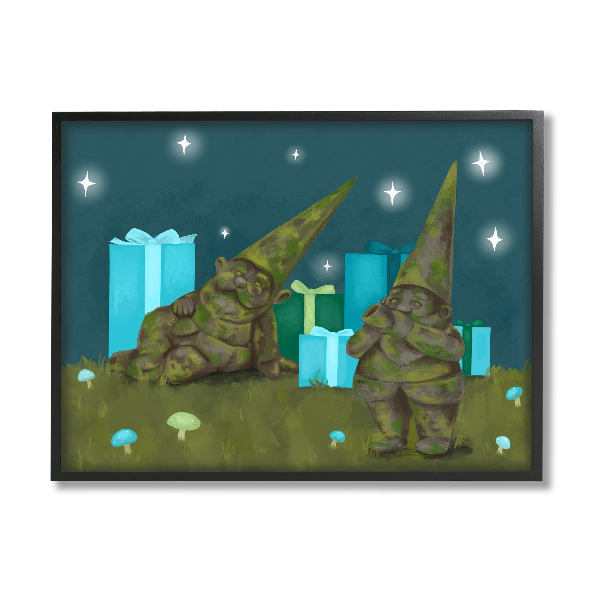 Festive Mossy Garden Gnomes Grassland Christmas Gifts Fairy Tales & Fantasy Painting Framed Art Print Wall Art