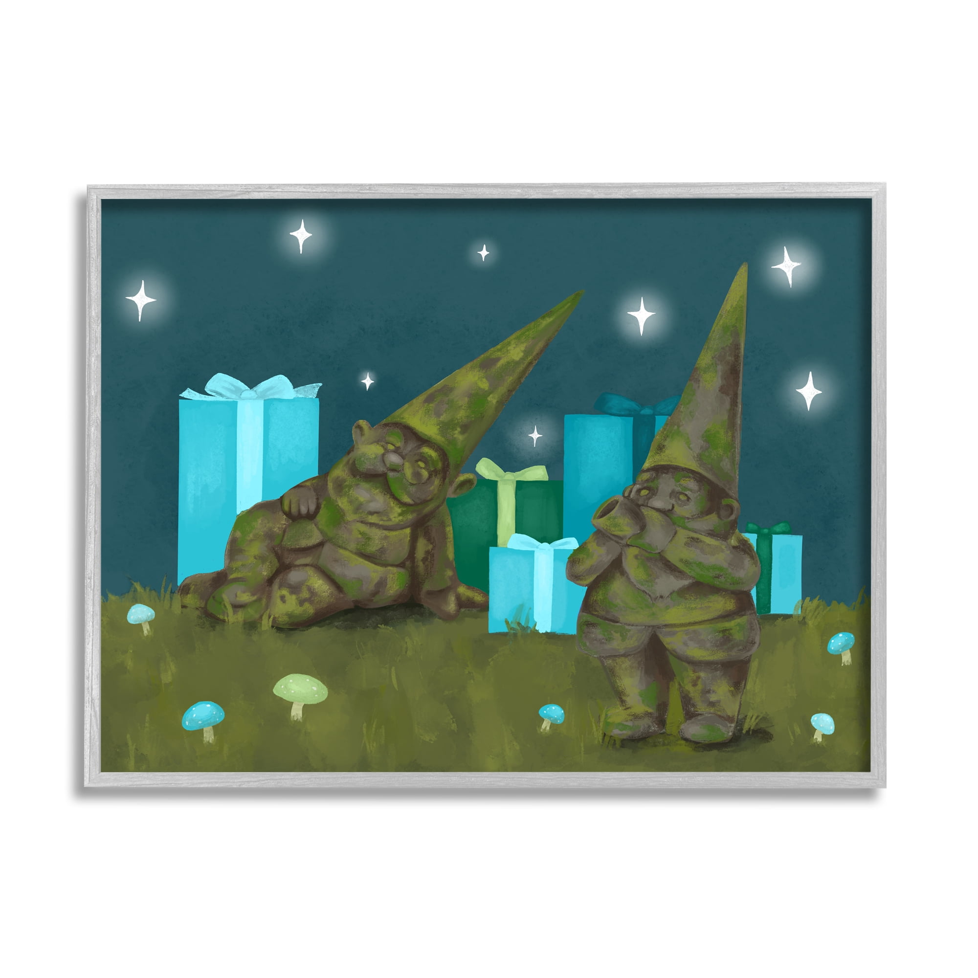 Festive Mossy Garden Gnomes Grassland Christmas Gifts Fairy Tales & Fantasy Painting Framed Art Print Wall Art