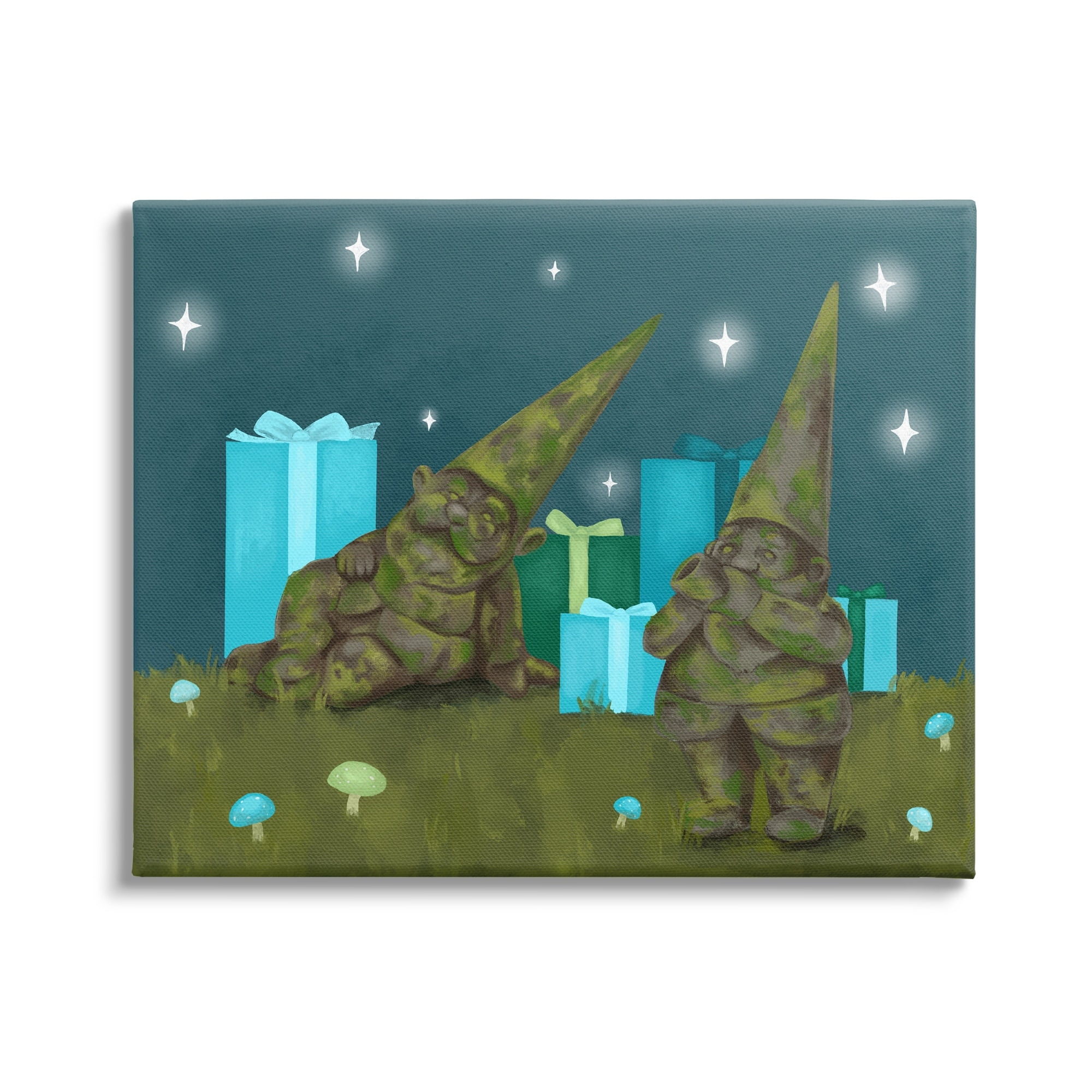 Festive Mossy Garden Gnomes Grassland Christmas Gifts Fairy Tales & Fantasy Painting Gallery-Wrapped Canvas Print Wall Art