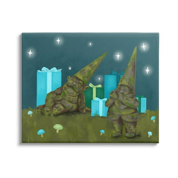 Festive Mossy Garden Gnomes Grassland Christmas Gifts Fairy Tales & Fantasy Painting Gallery-Wrapped Canvas Print Wall Art