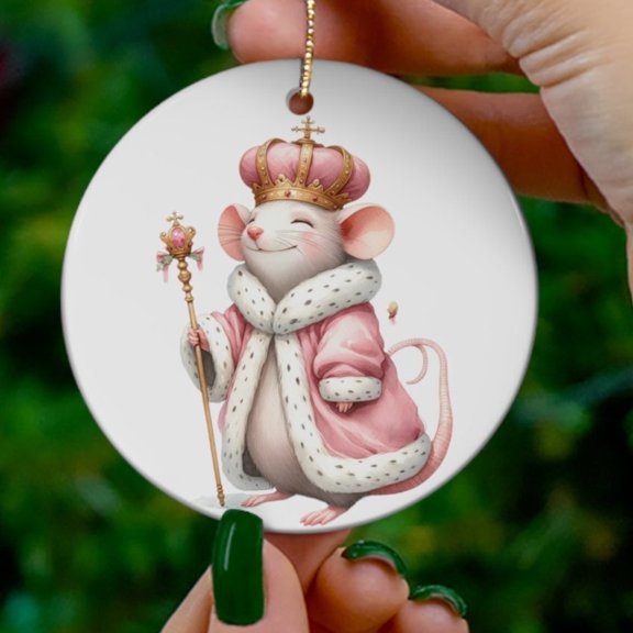 Festive Mouse Ceramic Ornament Round Cute Christmas Ornament Gift 2D FLAT Ceramic Ornament
