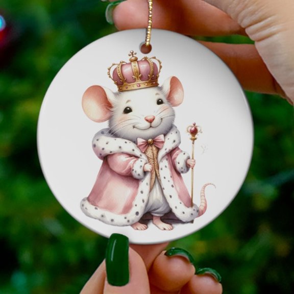 Festive Mouse Ceramic Ornament Round Cute Christmas Ornament Gift 2D FLAT Ceramic Ornament