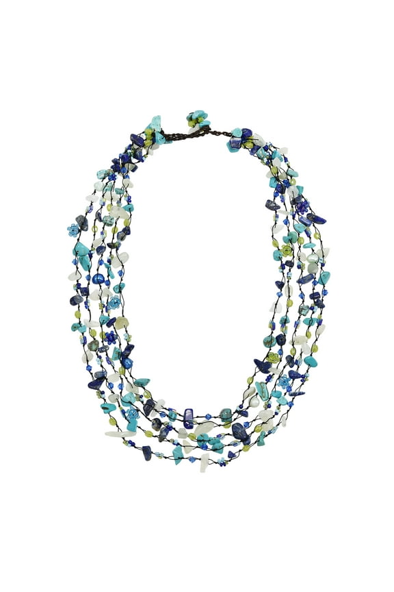 Festive Multi-Layered Blue & Turquoise Mix Beads & Stones Statement Necklace