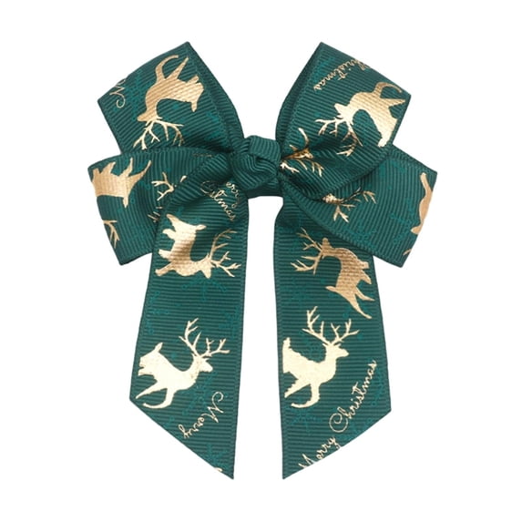 Festive Multi Loop Ribbon Bow Pendant With Holiday Print Polyester Ornament For Tree Garland Box And Winter Festival Decoration