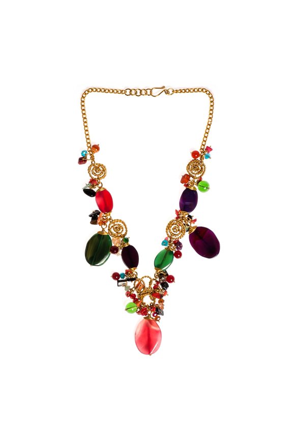 Festive Muse MultiStone Brass Handmade Necklace