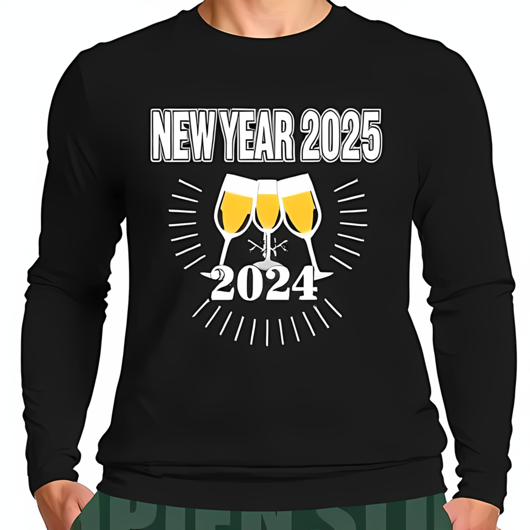 Festive New Year 2025 Long Sleeve Sweatshirt with Champagne Flutes