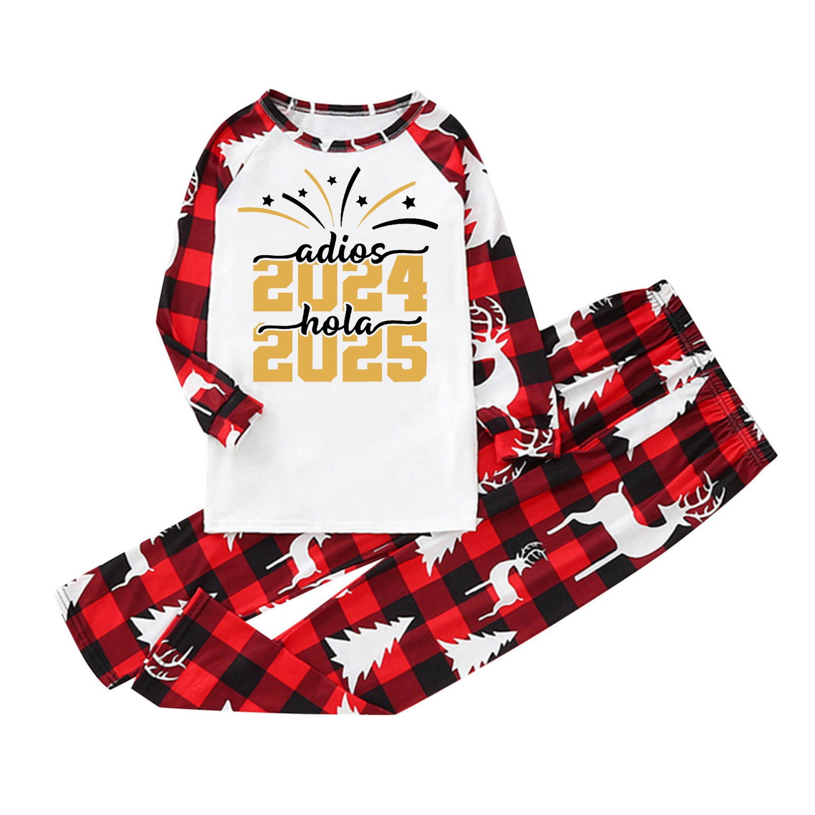 Festive New Year Pajama Set for Kids Adios 2024 Hola 2025 Long Sleeve
