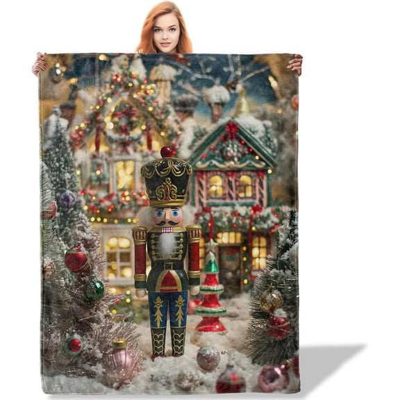 Festive Nutcracker Blanket 50"x60", Holiday Season Blankets for Couch Bed Decor, Cozy Flannel Polyester for Adults Users