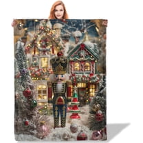 Festive Nutcracker Blanket 50"x60", Holiday Season Blankets for Couch Bed Decor, Cozy Flannel Polyester for Adults Users
