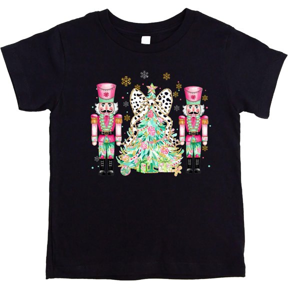 Festive Nutcracker Christmas Tree Shirt for Women and Girls Black Shirt 4T