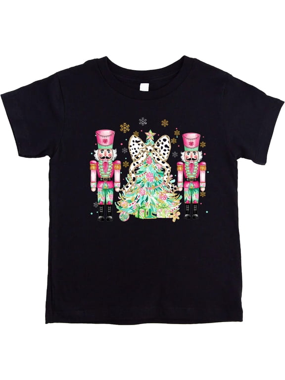 Festive Nutcracker Christmas Tree Shirt for Women and Girls Black Shirt 5-6