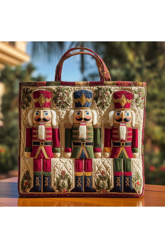 Festive Nutcracker Quilted Tote Bag, Festive Shoulder Bag for Winter Gatherings
