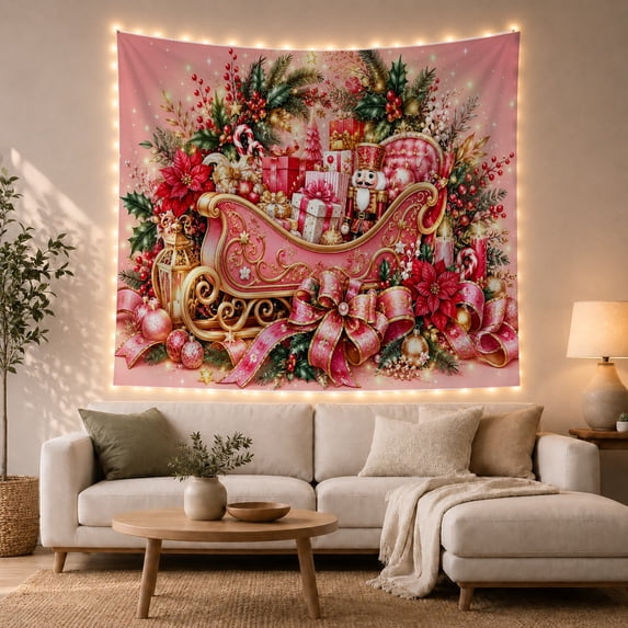 Festive Opulent Around With Ornate Sleigh Overflowing Decorations, Mystical Fantasy for Space Lovers, Galaxy Room Decor, Christmas Gift, Tapestry Wall Hanging for Bedroom and Dorm