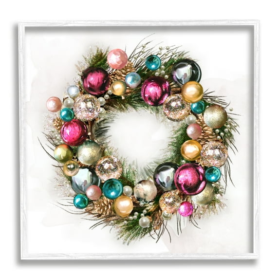 Festive Ornamental Wreath Minimal Christmas Charm Holiday Framed Art Print Wall Art, 17x17