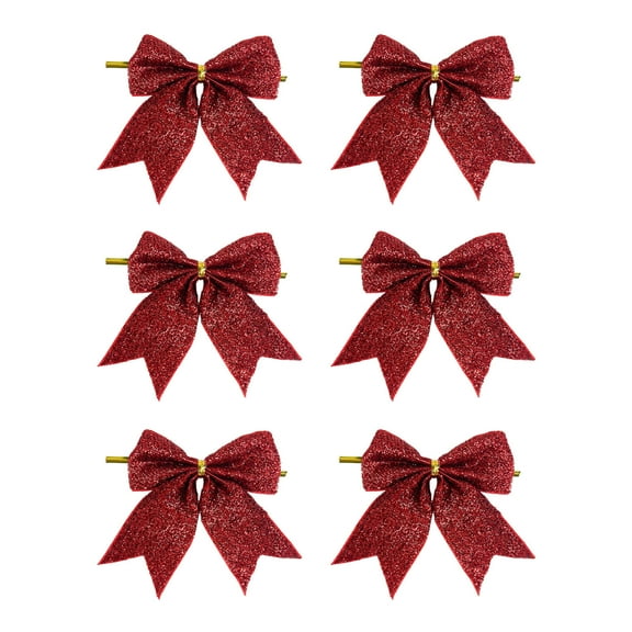 Festive Ornaments 6Pcs Red Bow, 4 Inch Christmas Tree Hanging Decor for Home Holiday, Party Gift, Wall Decoration, Season Celebration